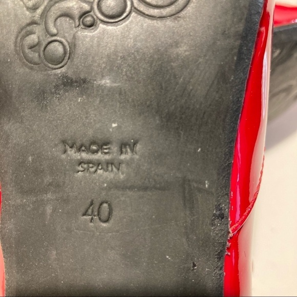 NEMONIC Sz 40 Red Patent Chevron Pattern 2” Heel Made in Spain Mary Jane Shoes - Picture 10 of 13